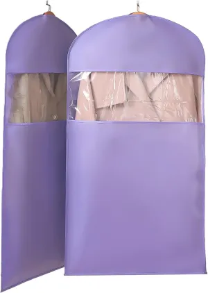 2 Garment Bag for Closet Storage, Non-woven Fabrics, Sealed Completely, Garmet Bags with Clear Window and Zipper, Dust-proof(Purple,60x130cm/24x51in)
