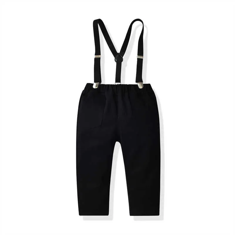 2 Pieces Set Baby Kid Boys Birthday Party Checked Bow Shirts And Solid Color Jumpsuits Wholesale 211109476