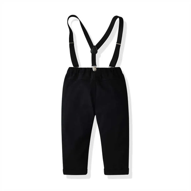 2 Pieces Set Baby Kid Boys Birthday Party Checked Bow Shirts And Solid Color Jumpsuits Wholesale 211109476