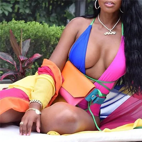 2019 Sexy Retro Backless Floral Lady V Neck Plunge Swimwear