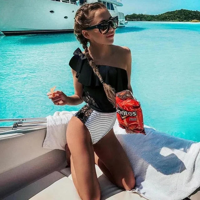 2019 Swimwear Women One Piece Lace One Shoulder Monokini