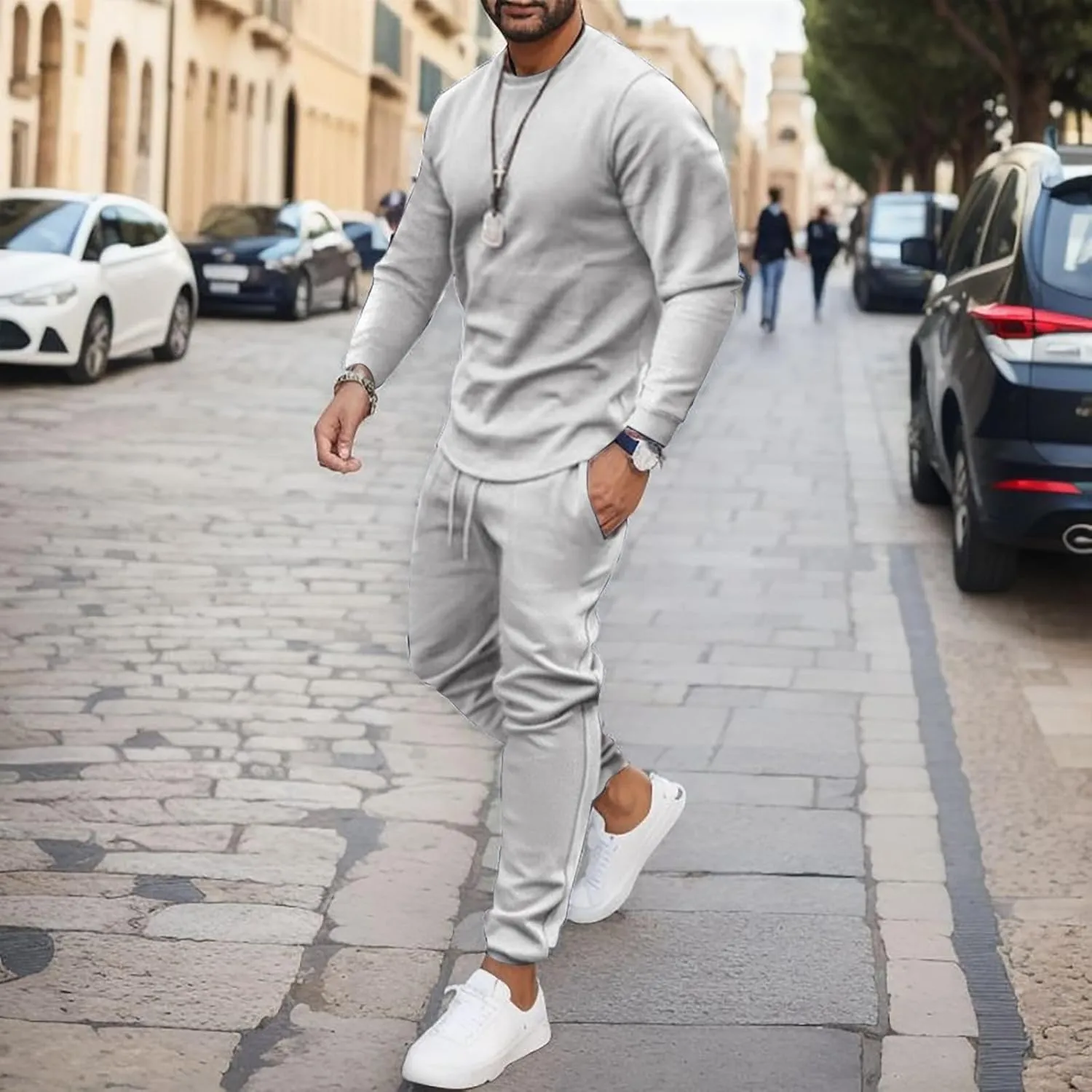 2023 Men's Tracksuit 2 Piece Long Sleeve Pullover Sweatpants Jogging Sets Stylish Plain Track Suit Athletic Casual Sweatsuit