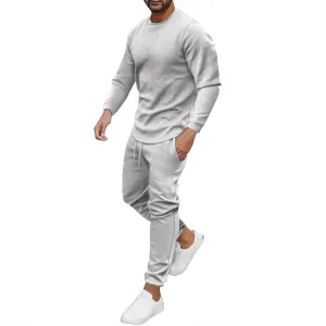 2023 Men's Tracksuit 2 Piece Long Sleeve Pullover Sweatpants Jogging Sets Stylish Plain Track Suit Athletic Casual Sweatsuit