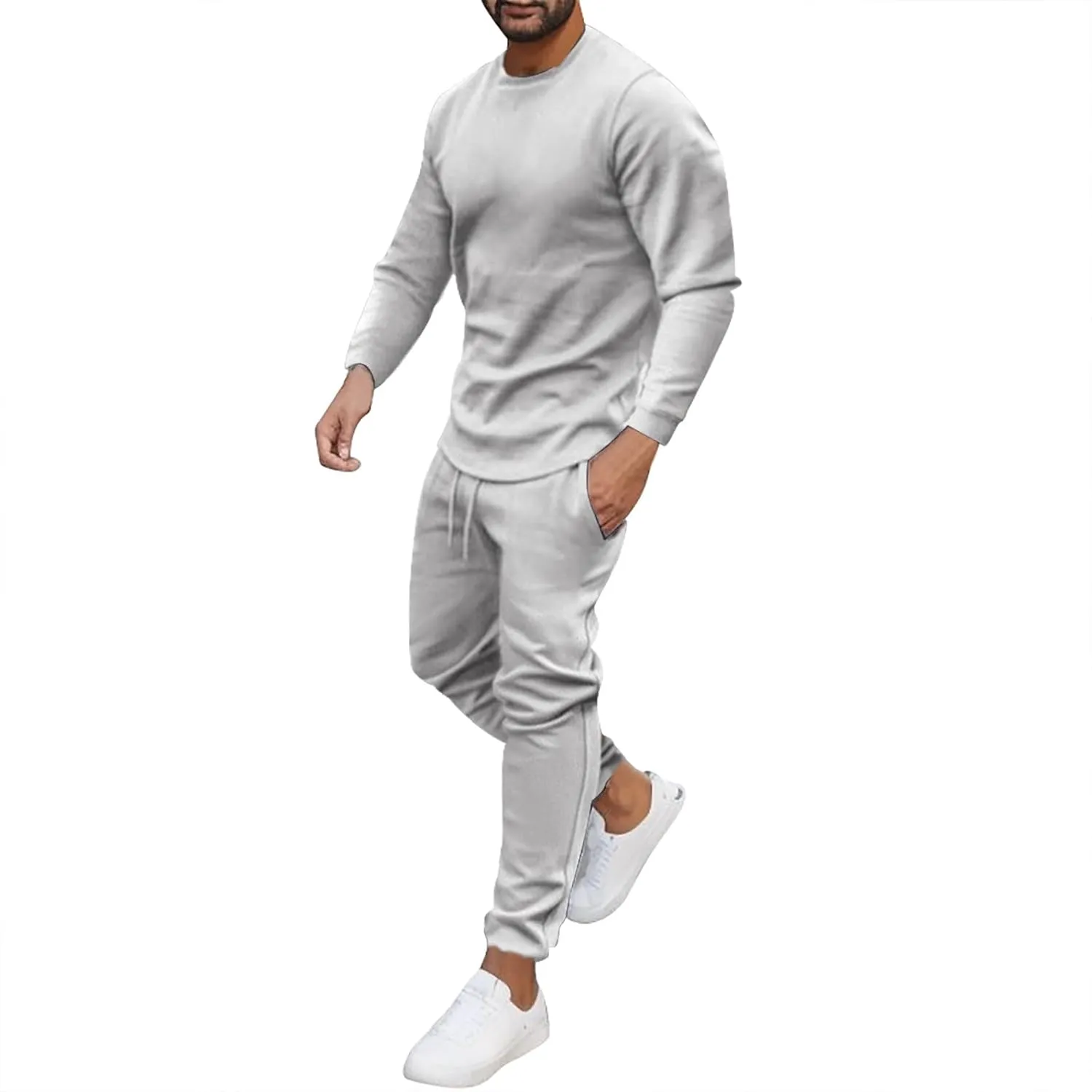 2023 Men's Tracksuit 2 Piece Long Sleeve Pullover Sweatpants Jogging Sets Stylish Plain Track Suit Athletic Casual Sweatsuit