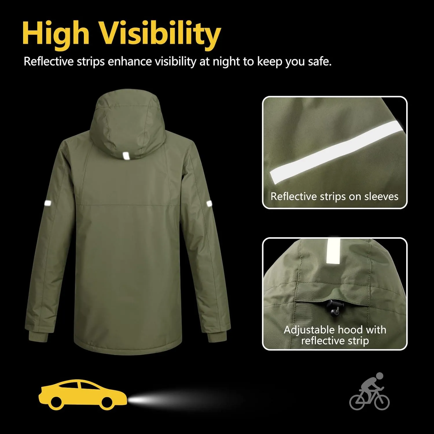 33,000ft Men's Waterproof Insulated Winter Jacket with Hood, Long Coats Anorak Padded Warm Parka for Ski Snow Sports