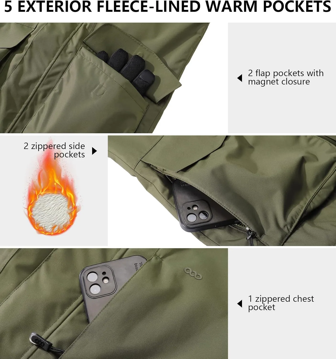 33,000ft Men's Waterproof Insulated Winter Jacket with Hood, Long Coats Anorak Padded Warm Parka for Ski Snow Sports