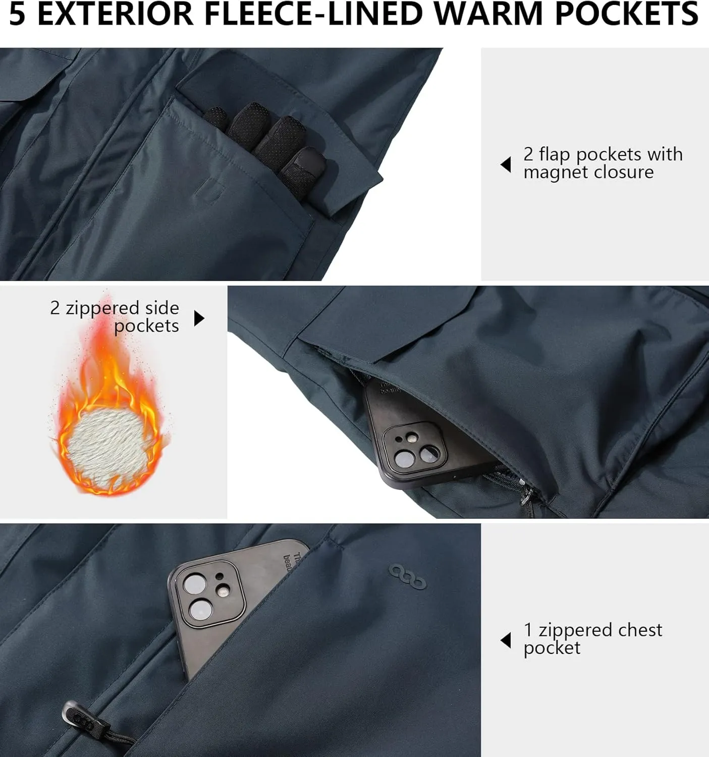 33,000ft Men's Waterproof Insulated Winter Jacket with Hood, Long Coats Anorak Padded Warm Parka for Ski Snow Sports