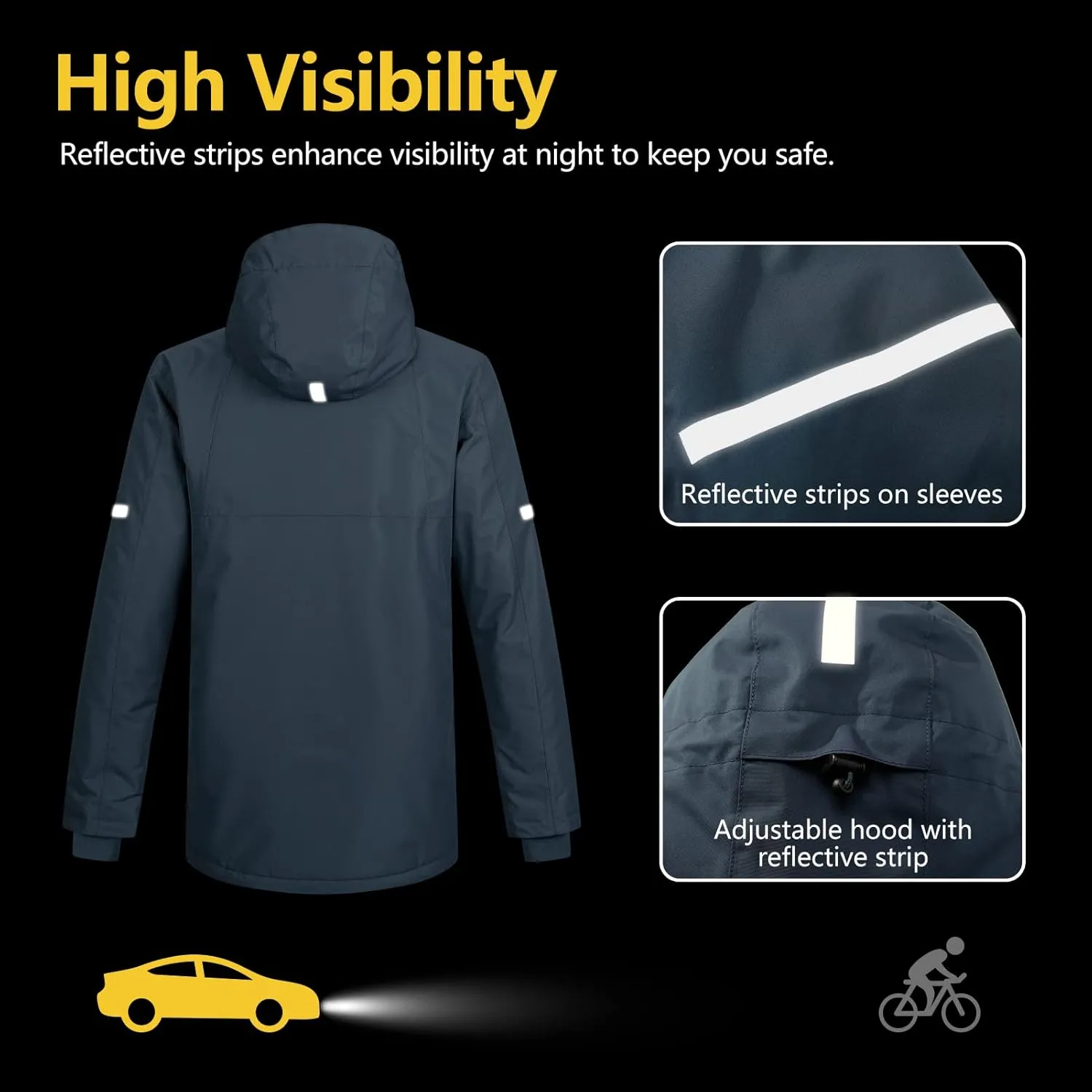 33,000ft Men's Waterproof Insulated Winter Jacket with Hood, Long Coats Anorak Padded Warm Parka for Ski Snow Sports