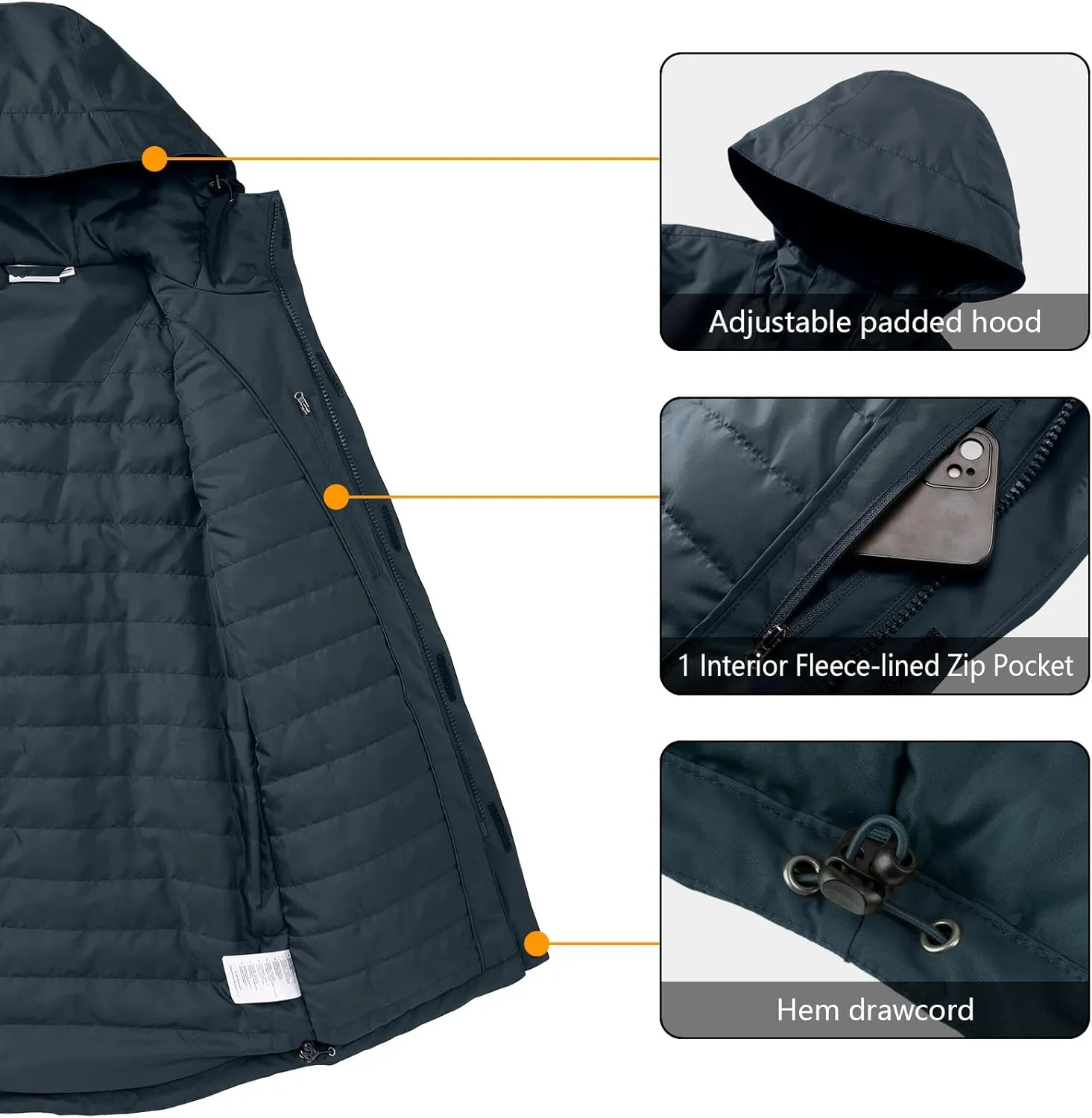 33,000ft Men's Waterproof Insulated Winter Jacket with Hood, Long Coats Anorak Padded Warm Parka for Ski Snow Sports