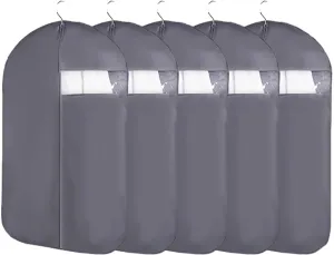 5 Pcs Garment Bags for Travel, Suit Bags for Closet Storage Washable Suit Cover for T-Shirt, Jacket, Suits, Coats, Oxford Fabrics(Gray,60x90cm/24x35in)