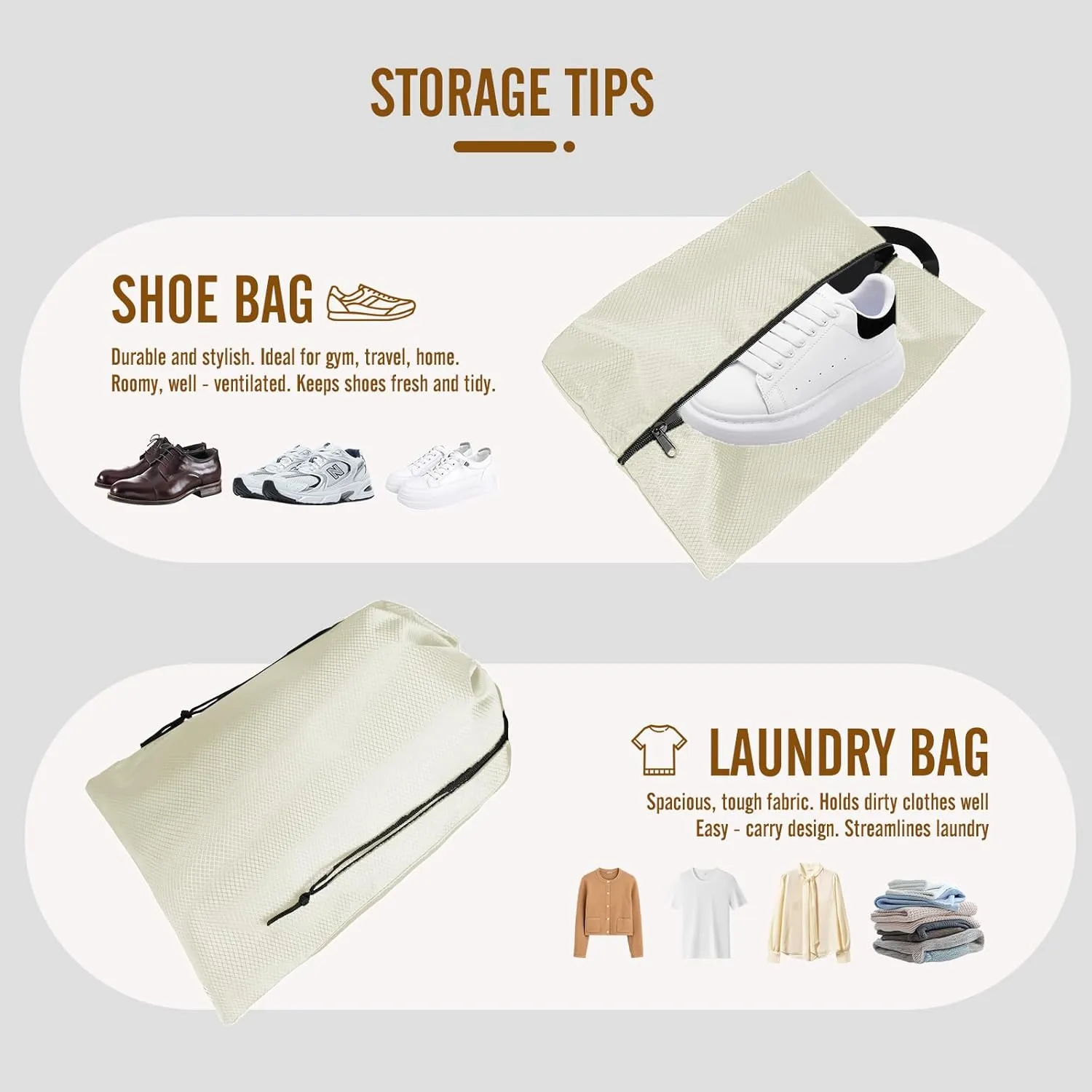 8 Set Compression Packing Cubes for Travel, Expandable Luggage Organizer with Shoe Bag & Laundry Bag - Lightweight Suitcase & Backpack Travel Essentials (Beige)