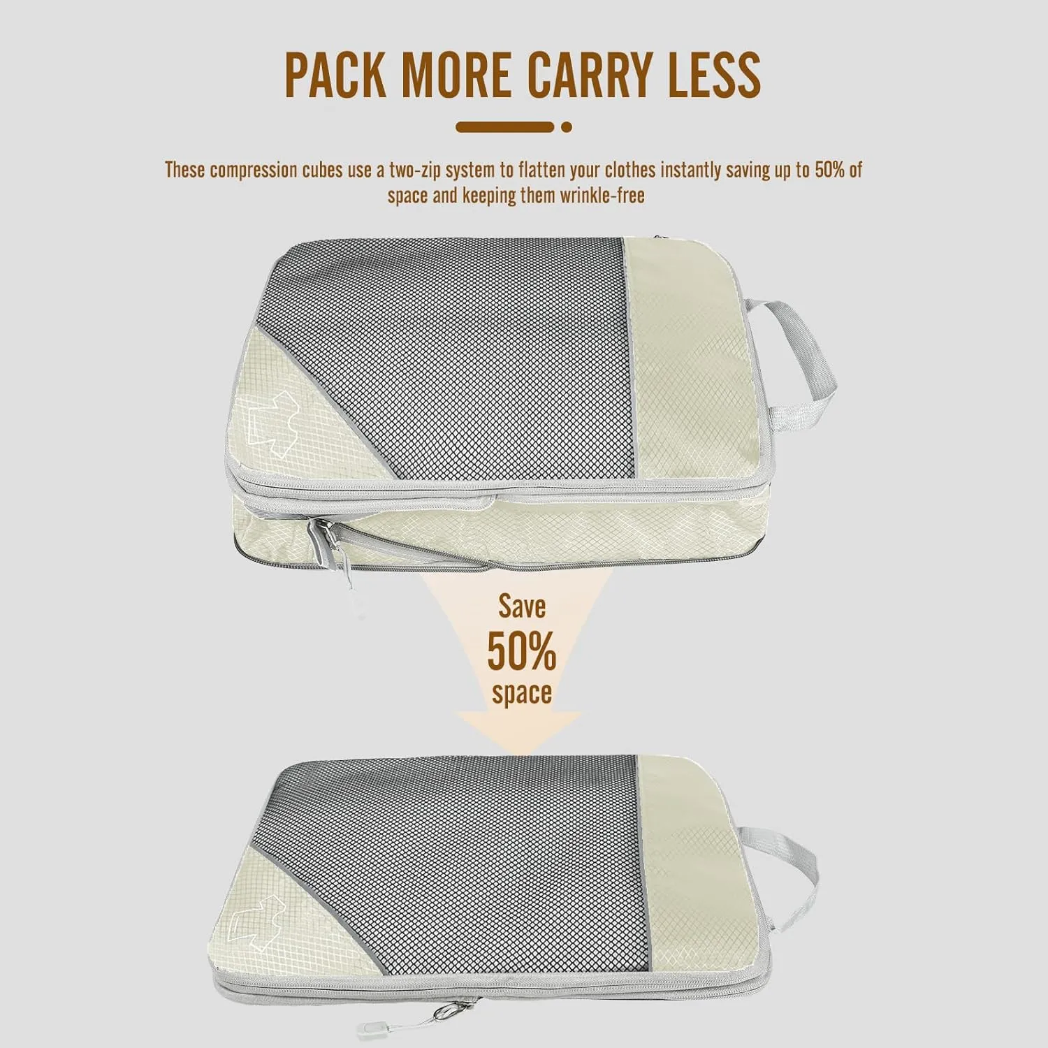 8 Set Compression Packing Cubes for Travel, Expandable Luggage Organizer with Shoe Bag & Laundry Bag - Lightweight Suitcase & Backpack Travel Essentials (Beige)