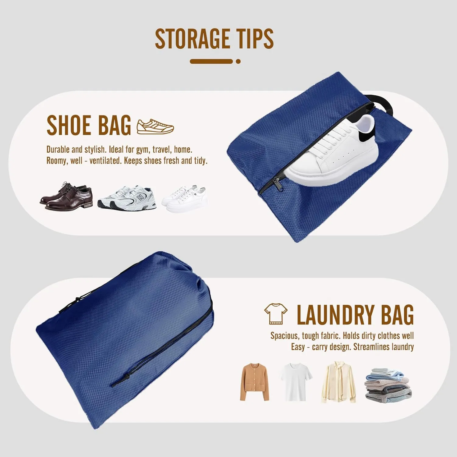 8 Set Compression Packing Cubes for Travel, Expandable Luggage Organizer with Shoe Bag & Laundry Bag - Lightweight Suitcase & Backpack Travel Essentials (Navy Blue)