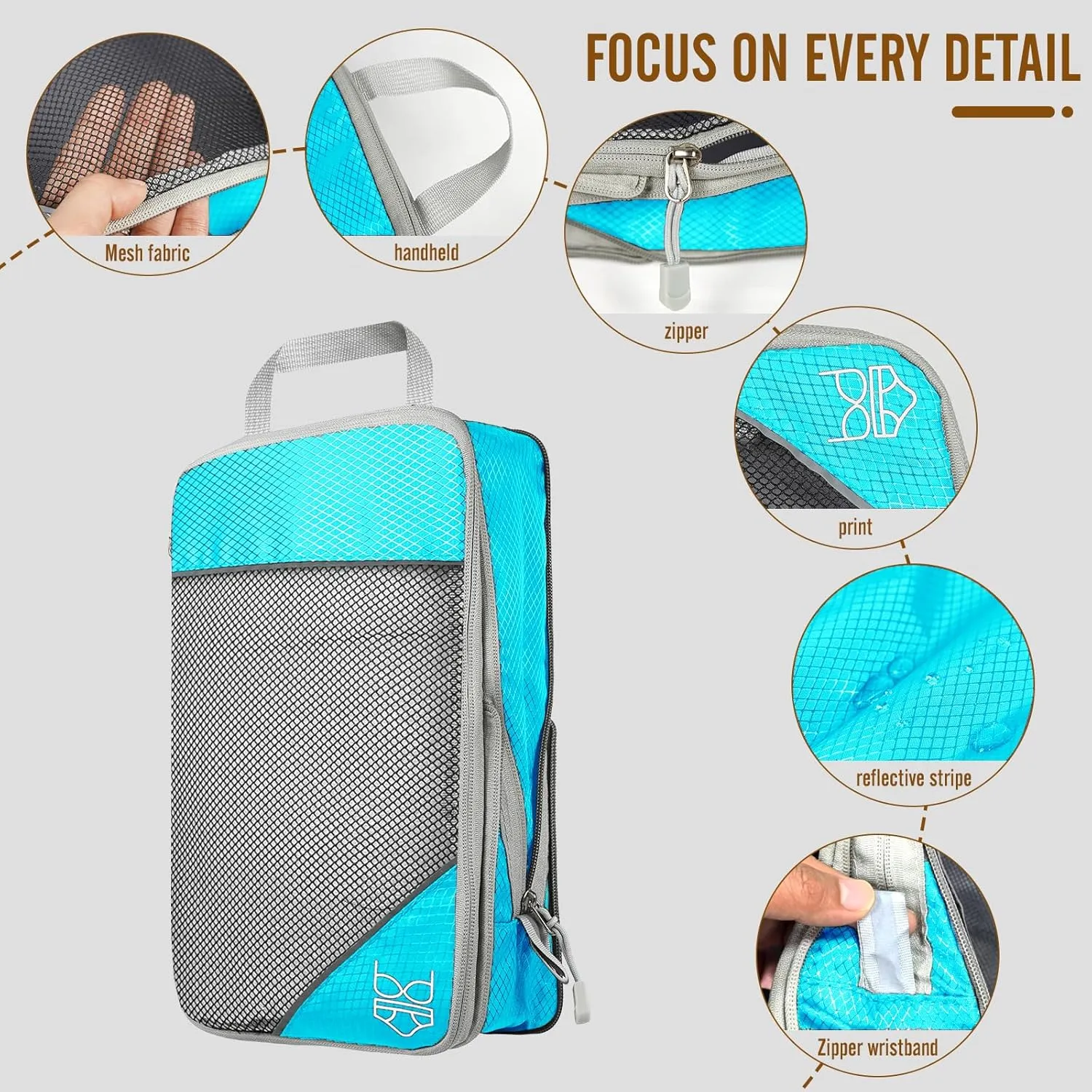 8 Set Compression Packing Cubes for Travel, Expandable Luggage Organizer with Shoe Bag & Laundry Bag - Lightweight Suitcase & Backpack Travel Essentials (Sky Blue)
