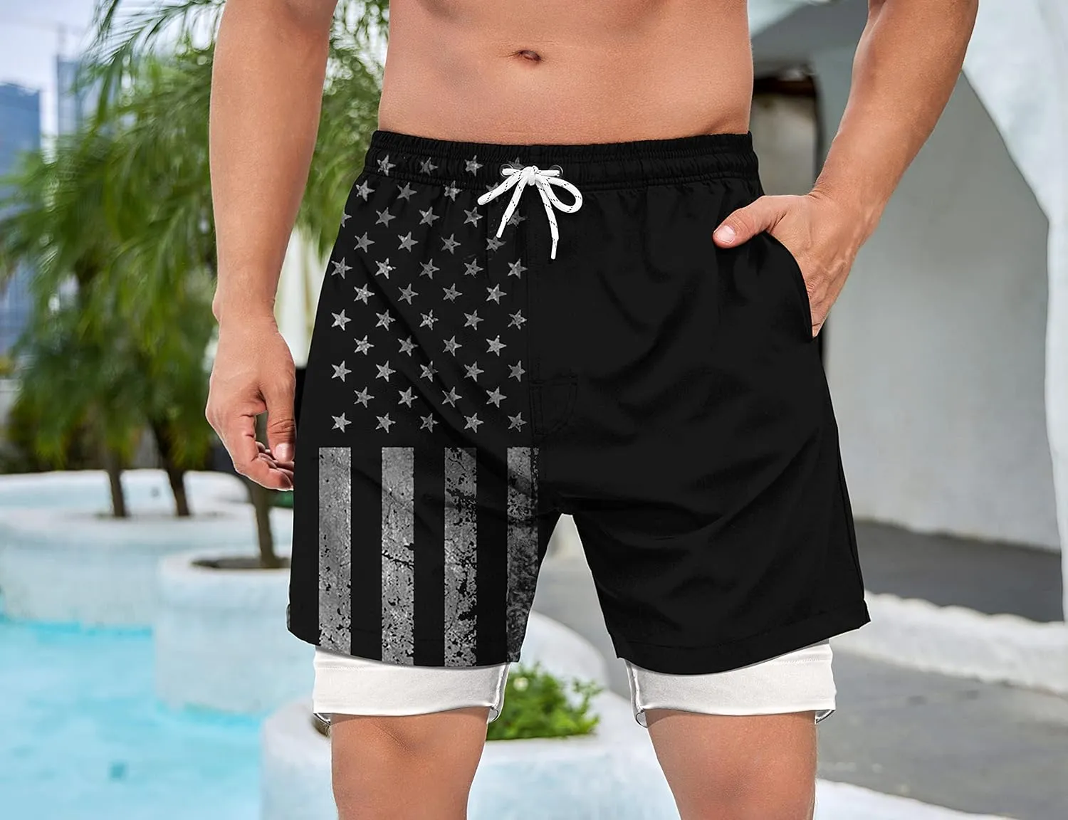 80s Shorts for Men 90s Swim Trunks Retro 80s Summer Party Shorts 90s Shorts Quick Dry Swimming Shorts with Mesh Lining