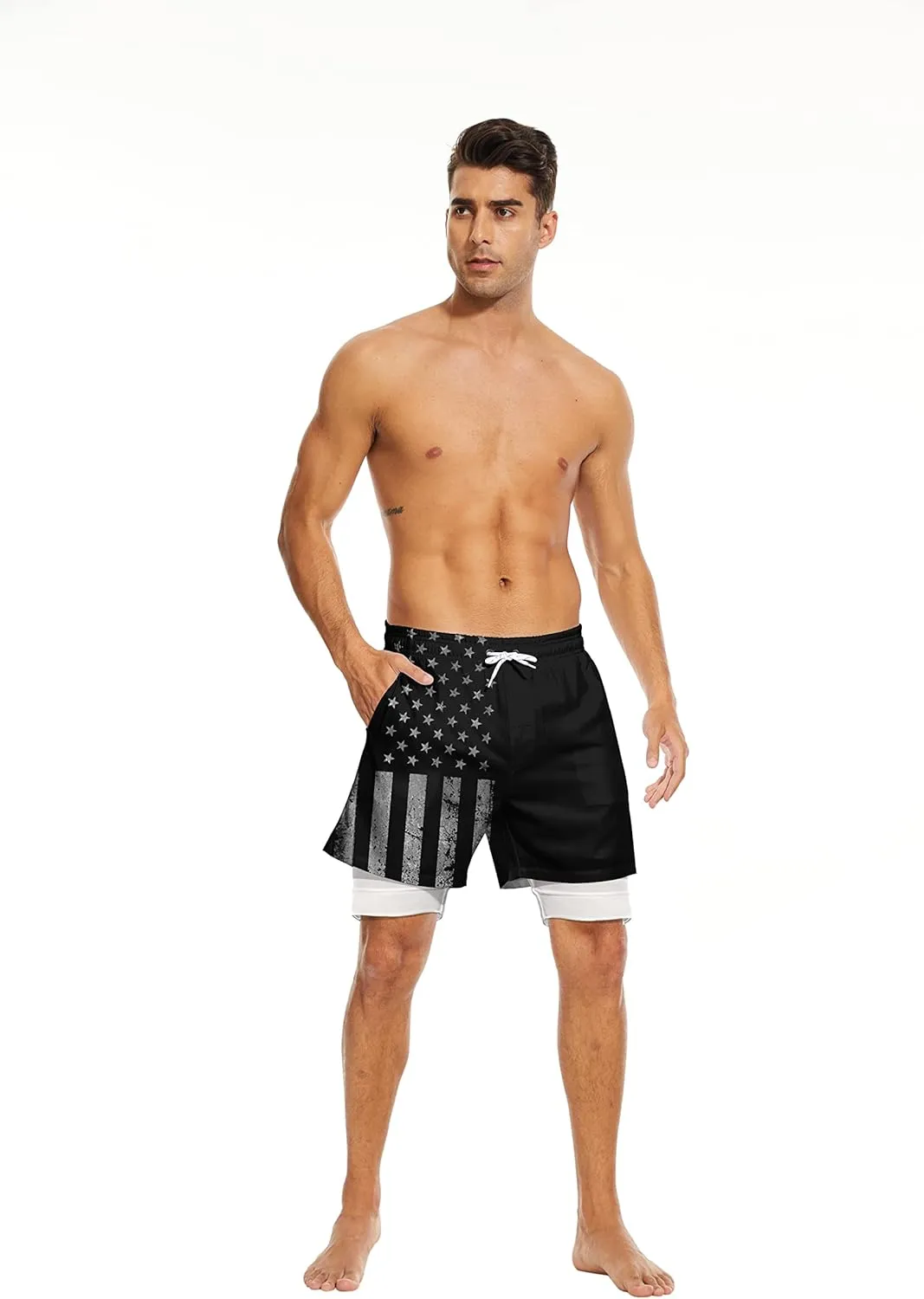 80s Shorts for Men 90s Swim Trunks Retro 80s Summer Party Shorts 90s Shorts Quick Dry Swimming Shorts with Mesh Lining