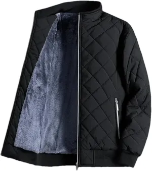 Adhdyuud Men's Cotton Padded Jackets Winter Thicken Warm Coats Lightweight Streetwear Quilted Jacket black L