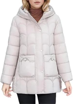 Adhdyuud Women's Down Cotton Warm Coats Winter Midi Length Hooded Lightweight Padded Jacket