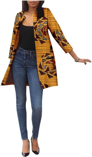 African Women's Coats Ankara Print Long Sleeve Jacket Top Dashiki Casual Trench Coat Outwear