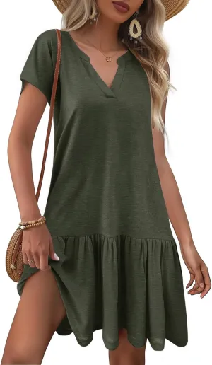 AI'MAGE Womens Swimsuit Coverups Bikini Beach Swimwear Cover Up V Neck Bathing Suit Cover Up Dress A-line Beach Dress