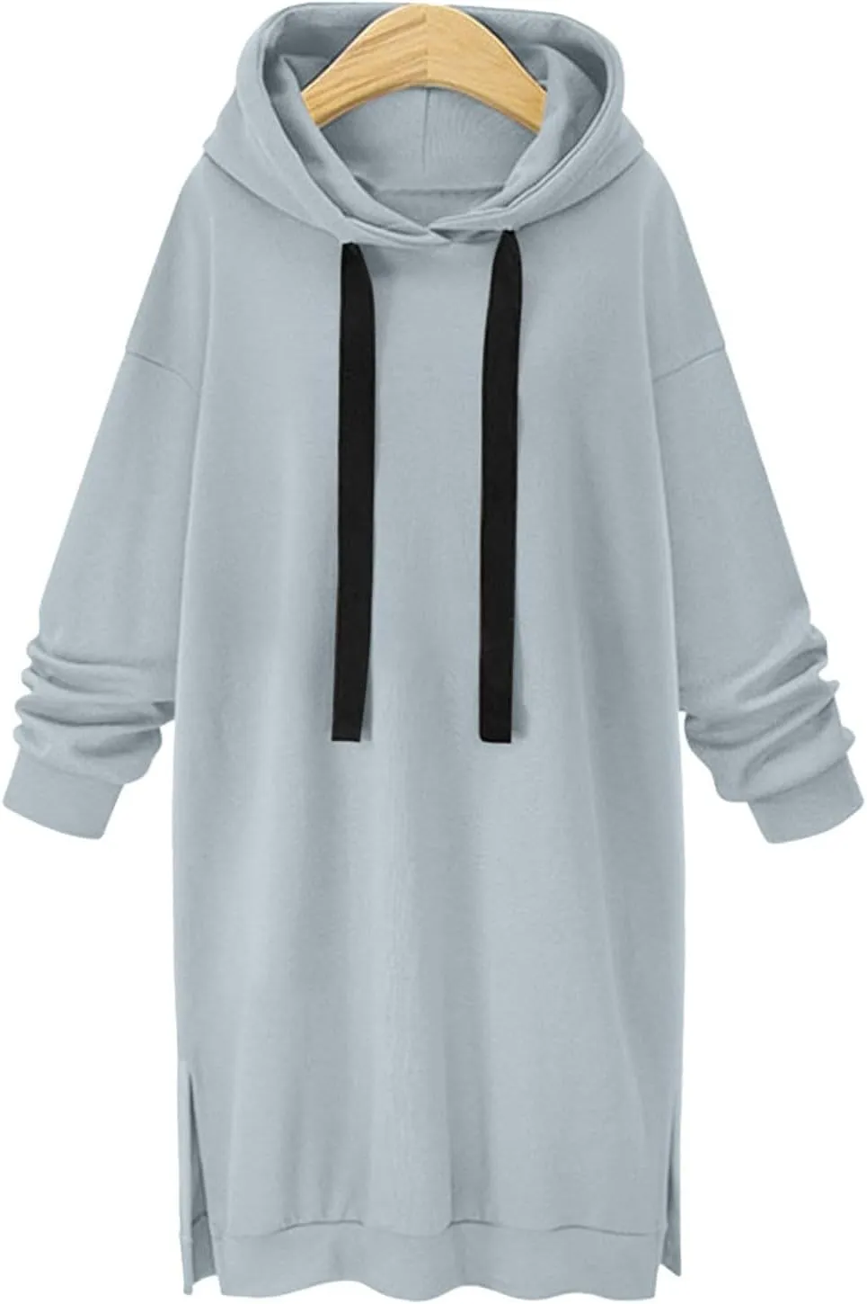 Akklian Women's Hoodie Sweatshirt Dress Knee Length Long Pullover Tops Split Hem Drawstring Hoodies Fall Winter Plush Sweater