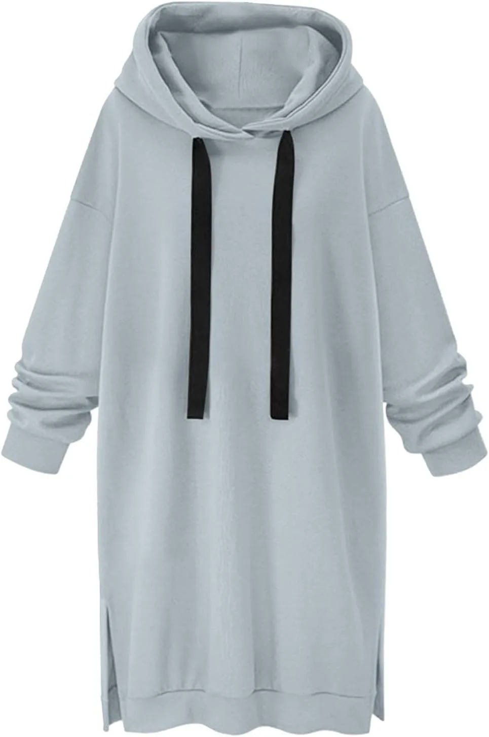 Akklian Women's Hoodie Sweatshirt Dress Knee Length Long Pullover Tops Split Hem Drawstring Hoodies Fall Winter Plush Sweater