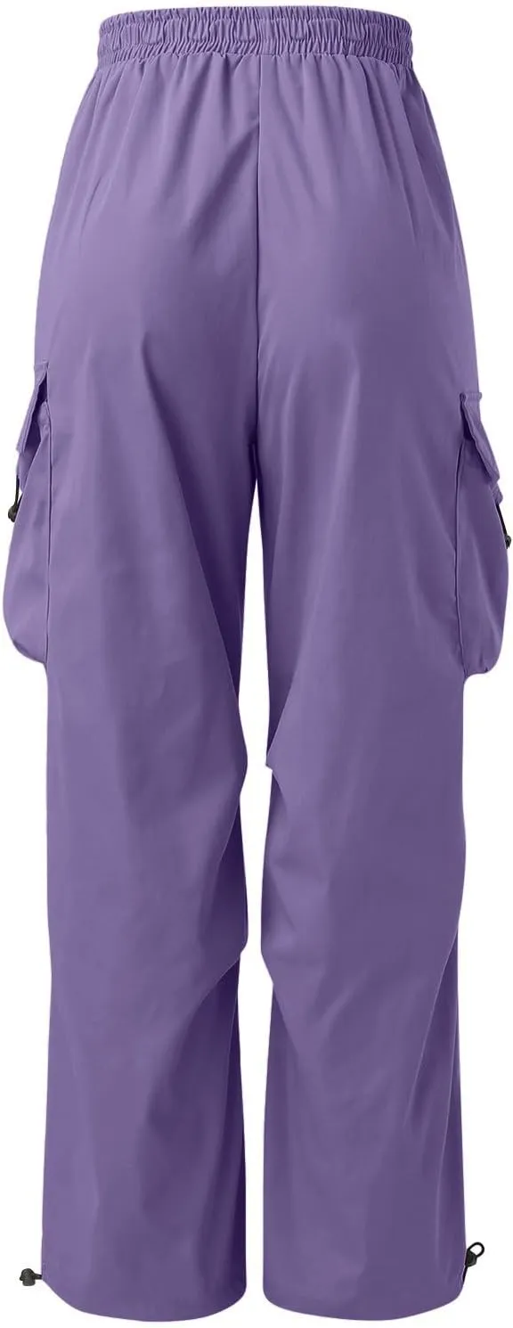 Alalaso Men's Cargo Pants Casual Hip Hop Parachute Pants Drawstring Elastic Waist Flap Pockets Baggy Harem Pants