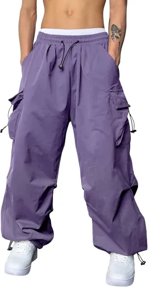 Alalaso Men's Cargo Pants Casual Hip Hop Parachute Pants Drawstring Elastic Waist Flap Pockets Baggy Harem Pants