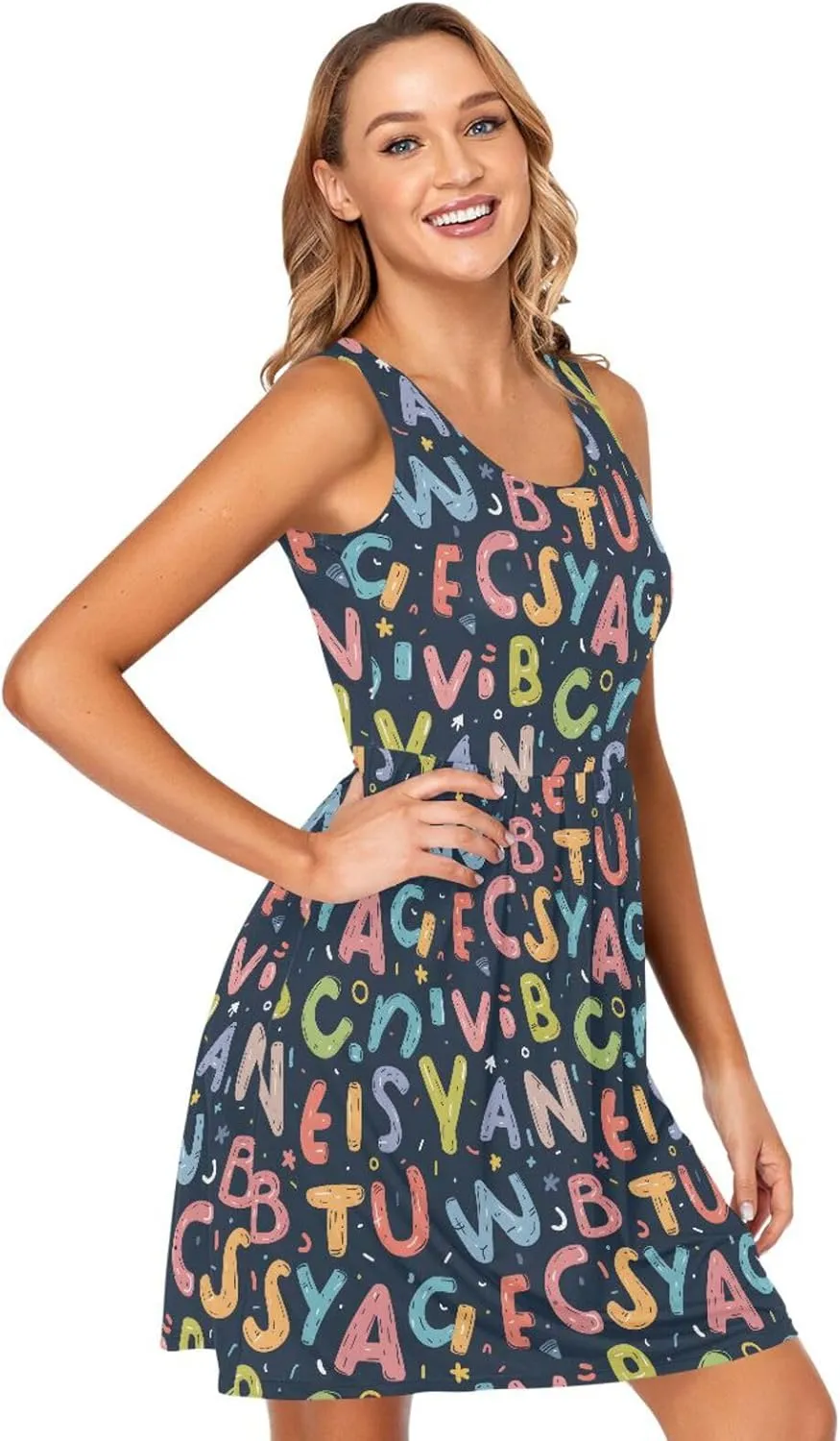 ALAZA Cute Bee Women's Summer Dress Sun Dress Sleeveless with Pockets