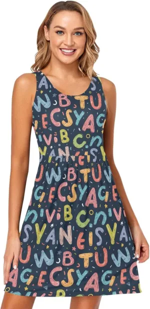 ALAZA Cute Bee Women's Summer Dress Sun Dress Sleeveless with Pockets