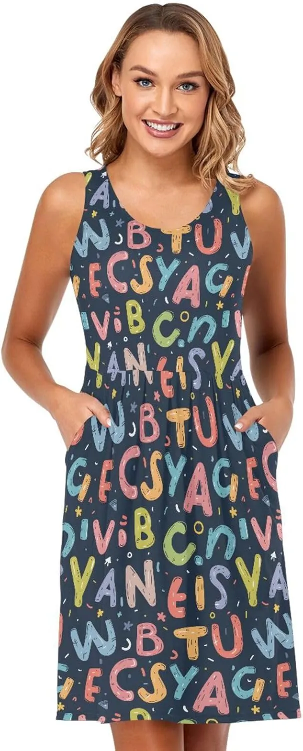 ALAZA Cute Bee Women's Summer Dress Sun Dress Sleeveless with Pockets