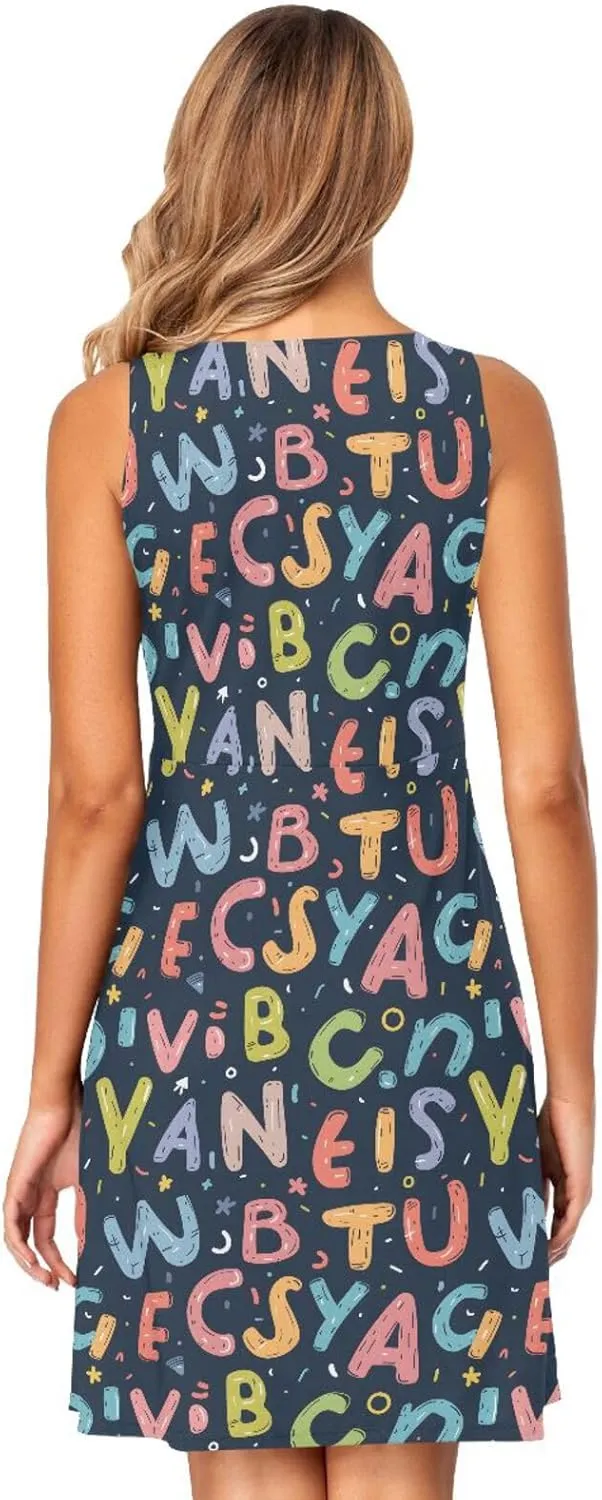 ALAZA Cute Bee Women's Summer Dress Sun Dress Sleeveless with Pockets