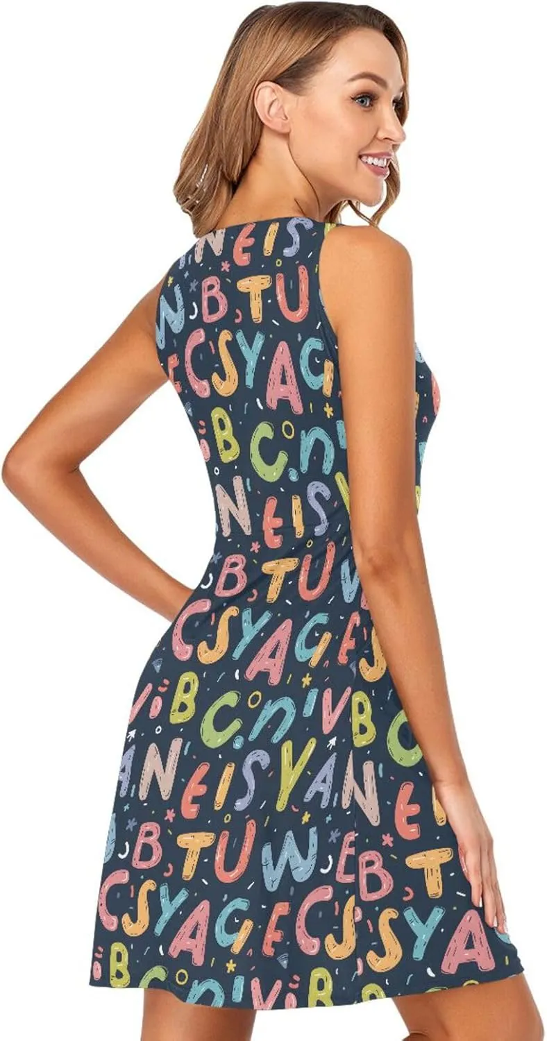 ALAZA Cute Bee Women's Summer Dress Sun Dress Sleeveless with Pockets