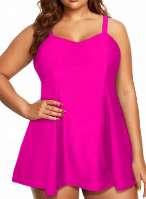 Aleumdr Women's Plus Size One Piece Swimsuit Tummy Control One Piece Bathing Suit with Skirt Vintage Swimdress with Pockets