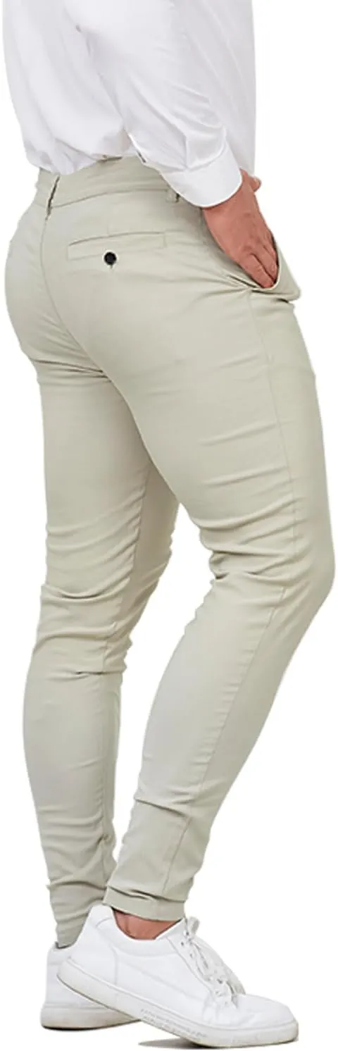 ALLELMS Mens Chinos Slim Fit Stretch Flat-Front Skinny Dress Pants