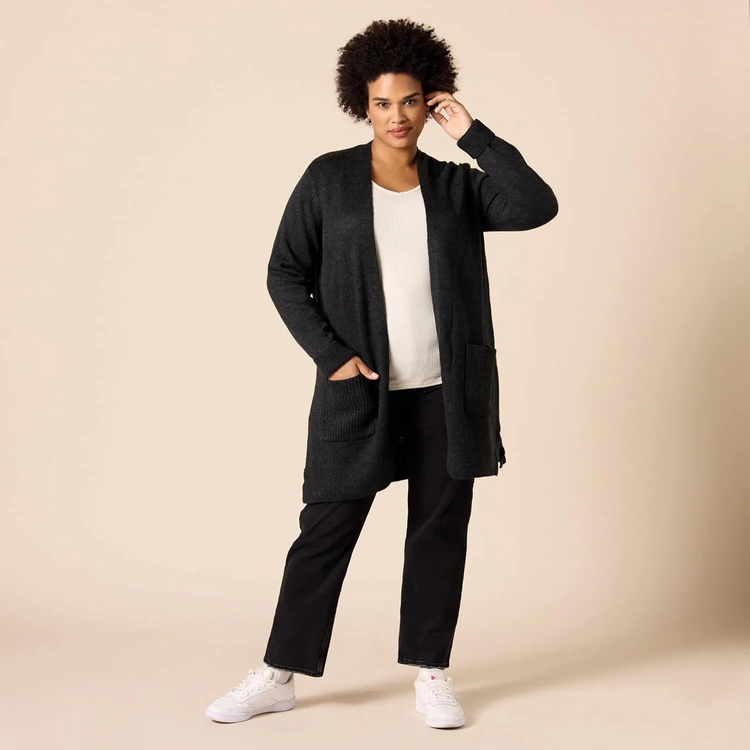 Amazon Essentials Women's Long-Sleeve Jersey Stitch Open-Front Cardigan