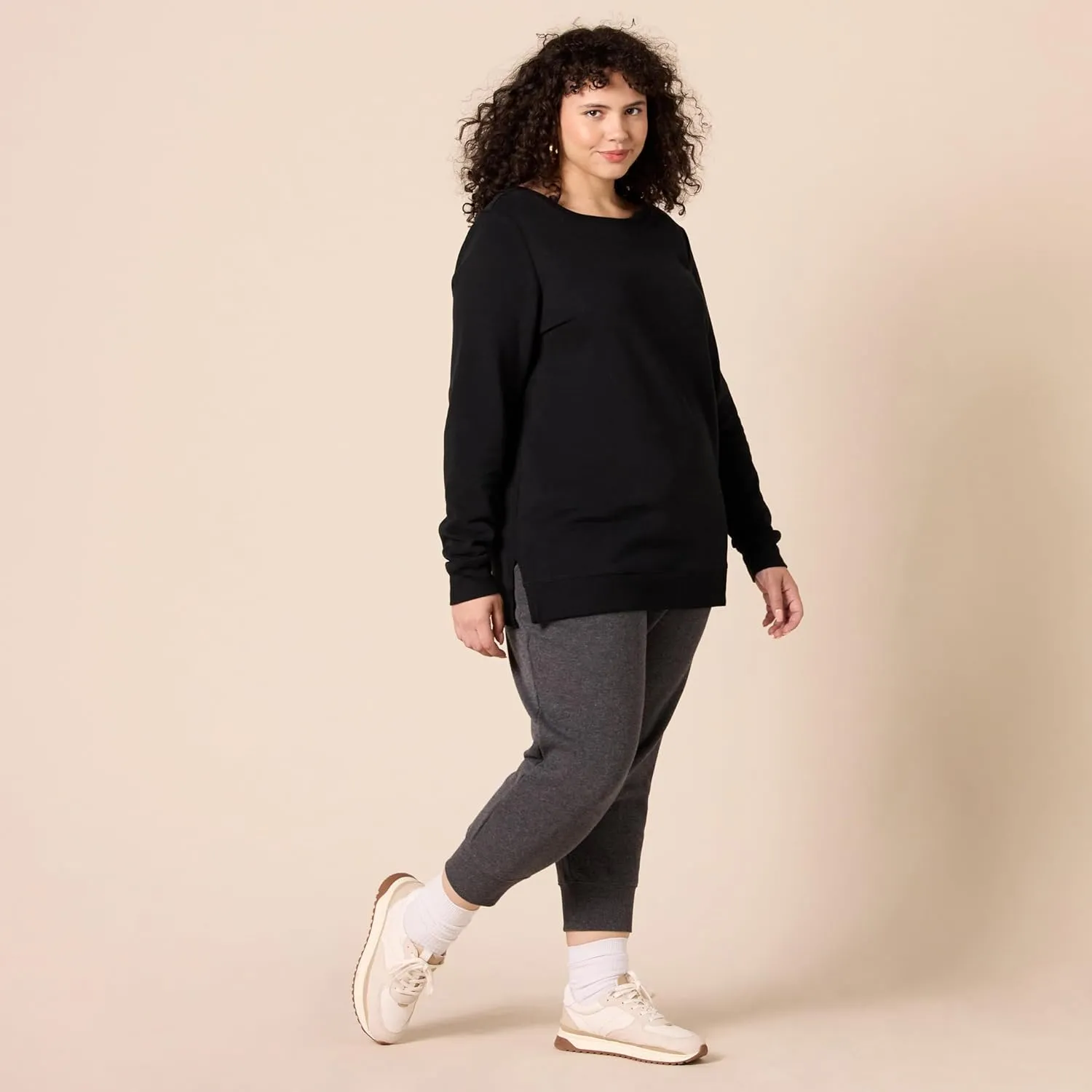 Amazon Essentials Women's Open-Neck Fleece Tunic Sweatshirt