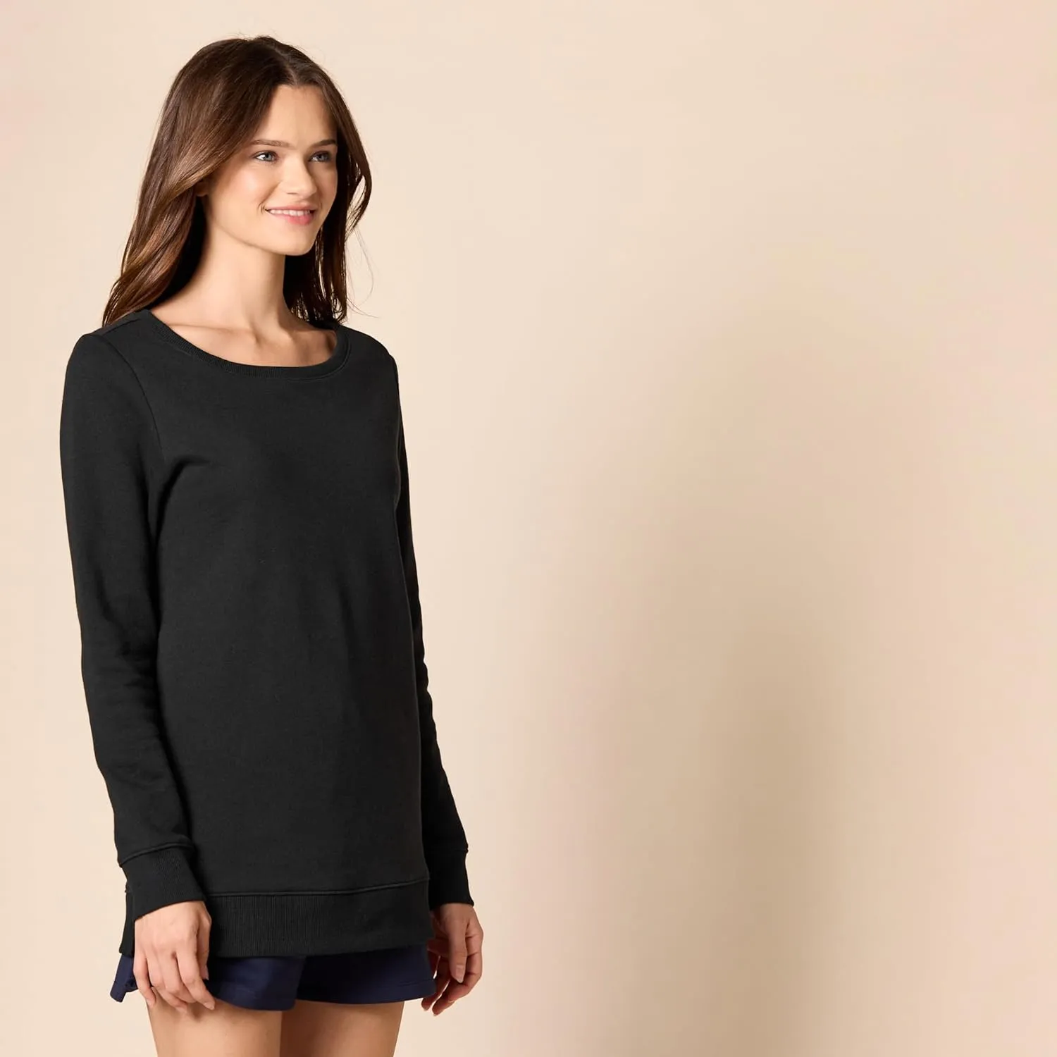 Amazon Essentials Women's Open-Neck Fleece Tunic Sweatshirt