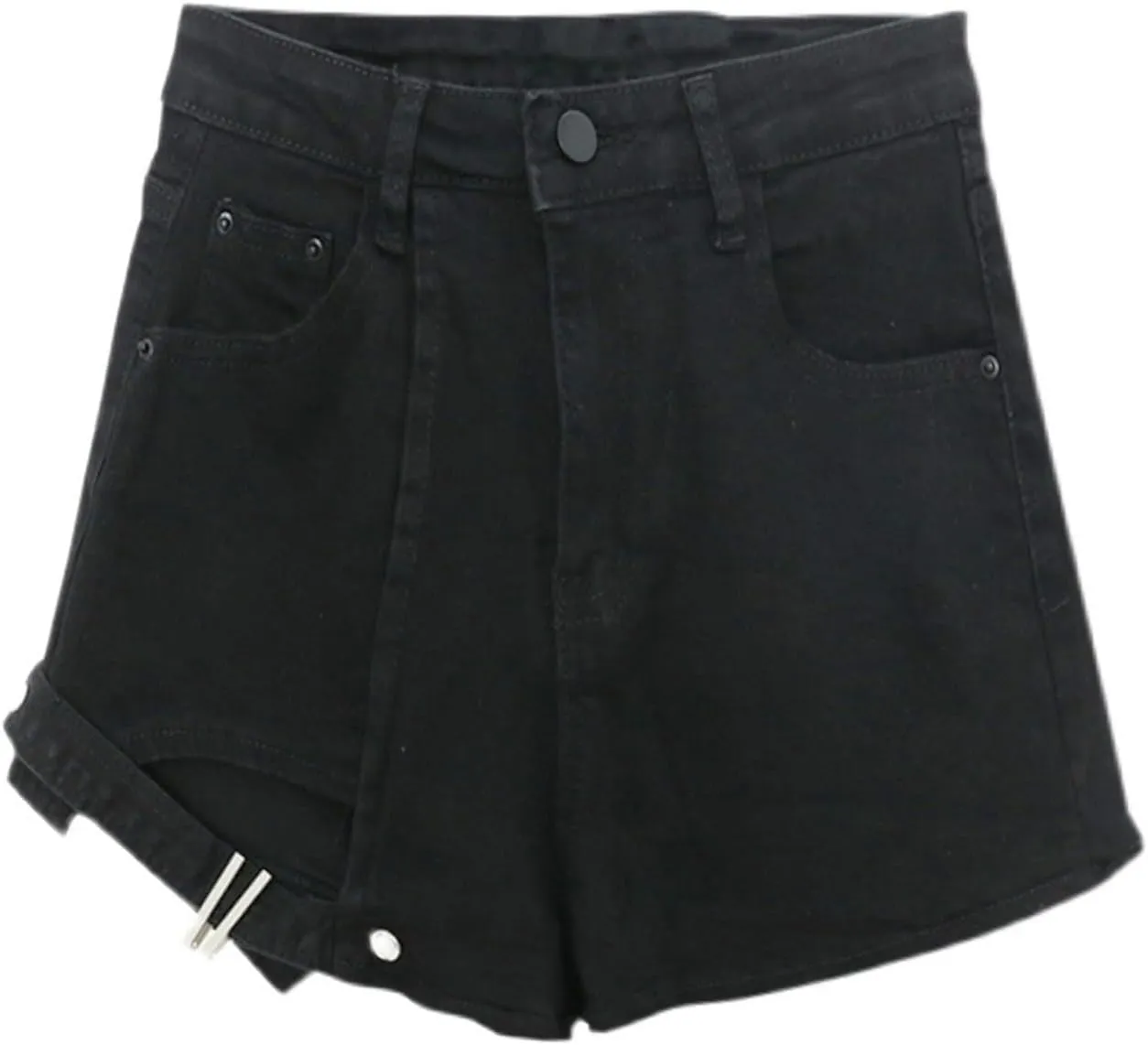 Andongnywell Womens Summer Casual Buttoned Strap Hem Skirt Shorts Denim Shorts High Waist Trendy Jeans Shorts with Pockets