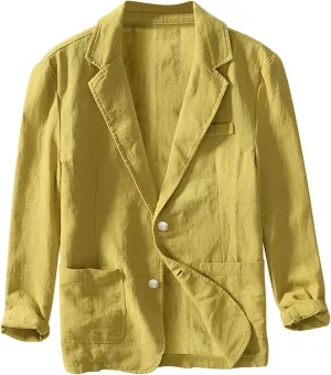 Aniywn Mens Cotton Linen Blazer Jacket Summer Casual Lightweight Blazer Coats Coat with Two Button Pockets for Daily Suits