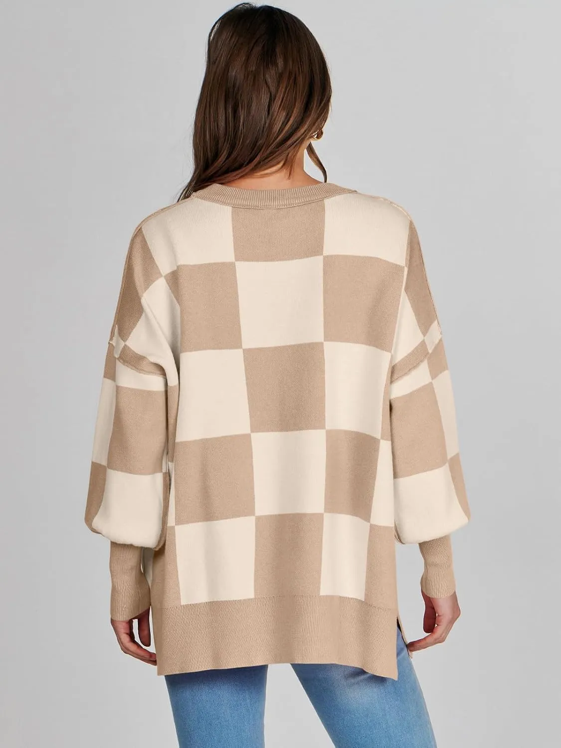 ANRABESS Womens Oversized Sweaters Fall 2024 Fashion Crewneck Batwing Long Sleeve Side Slit Knit Pullover Sweater Tops