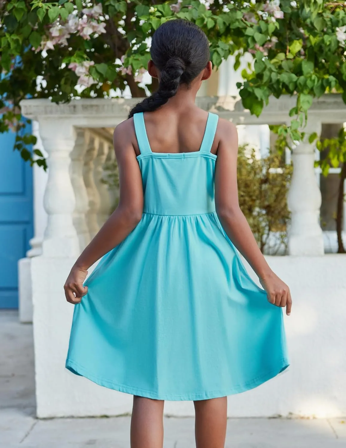 Arshiner Girl's Spaghetti Strap Button Down Midi Sleeveless Summer Casual Sundress A-line Dress with Pockets