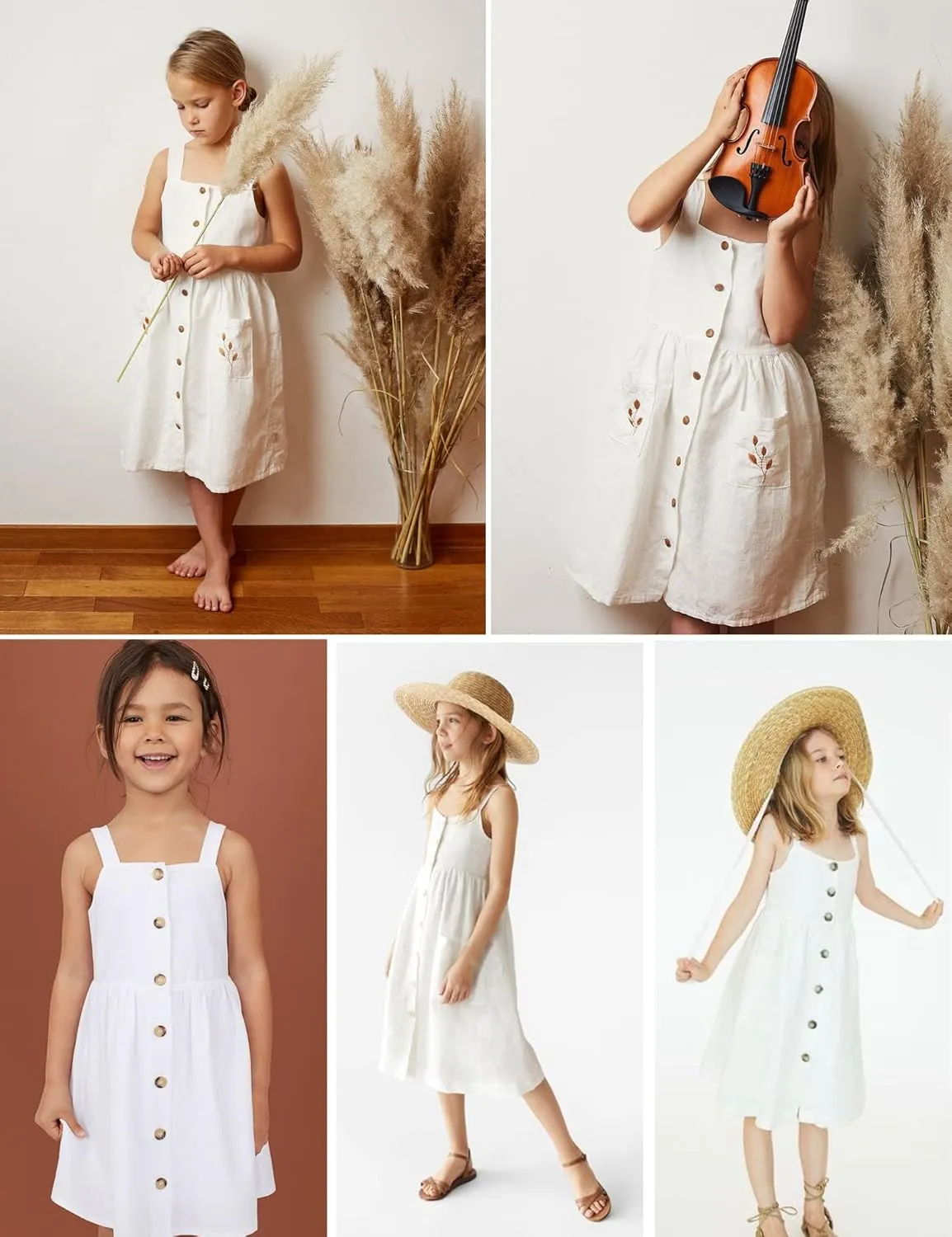 Arshiner Girl's Spaghetti Strap Button Down Midi Sleeveless Summer Casual Sundress A-line Dress with Pockets