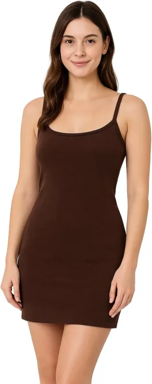 Ashen Fane Women's Sleeveless Heavy Rib Cotton Spaghetti Strap Casual Mini Dress
