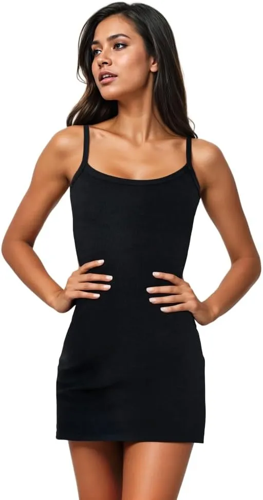 Ashen Fane Women's Sleeveless Heavy Rib Cotton Spaghetti Strap Casual Mini Dress