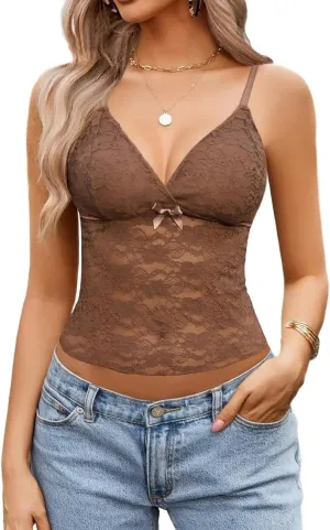 Avidlove Lace Tops for Women V Neck Camisole Top Sleeveless Crop Y2k Tank Going Out Outfits 2025 Trendy