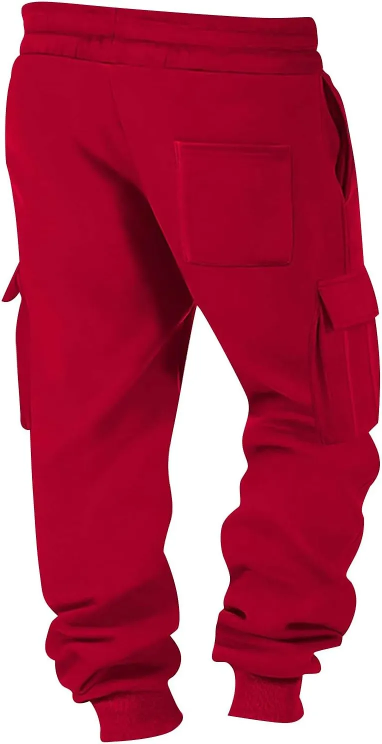 Baggy Joggers for Men Loose Fit Fleece Cargo Sweatpants with Multi Pockets Casual Lightweight Fleece Joggers
