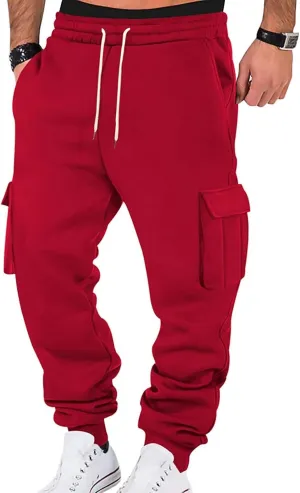Baggy Joggers for Men Loose Fit Fleece Cargo Sweatpants with Multi Pockets Casual Lightweight Fleece Joggers
