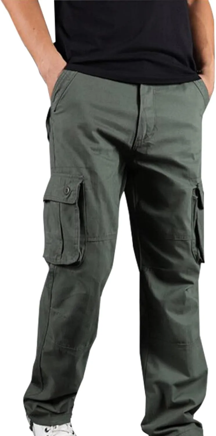 Baggy Pants for Men 2023 Casual Multi Pockets Solid Cargo Pant Athletic-Fit Buckle Zipper Sweatpants Trousers