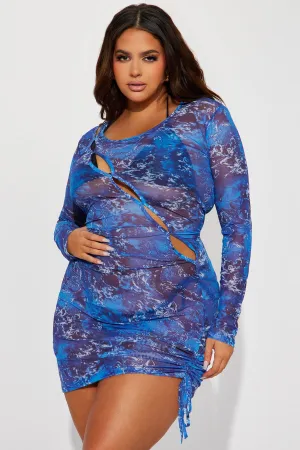 Bailey Long Sleeve Cover Up Dress - Blue